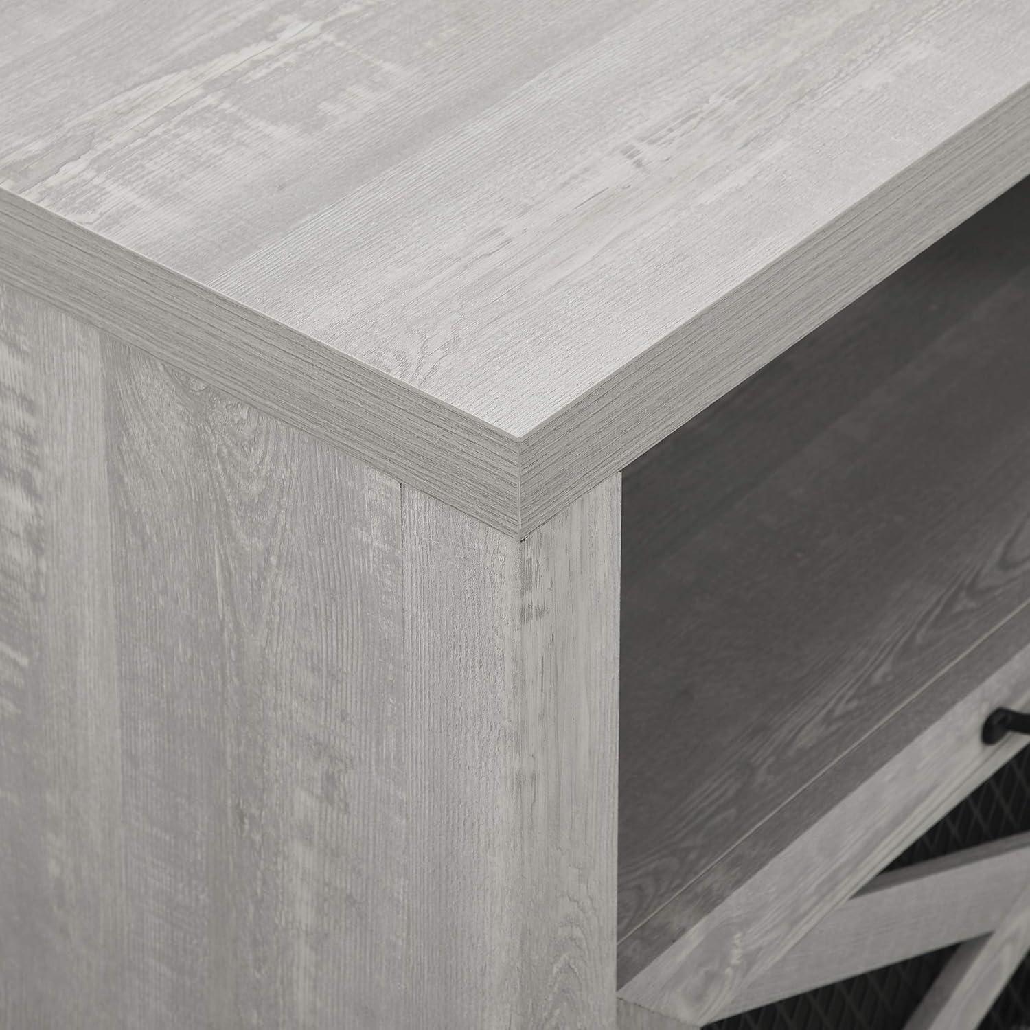 imageWalker Edison Calgary Industrial Farmhouse XDrawer Metal Mesh and Wood Fireplace TV Stand for TVs up to 80 Inches 70 Inch Rustic OakStone Grey