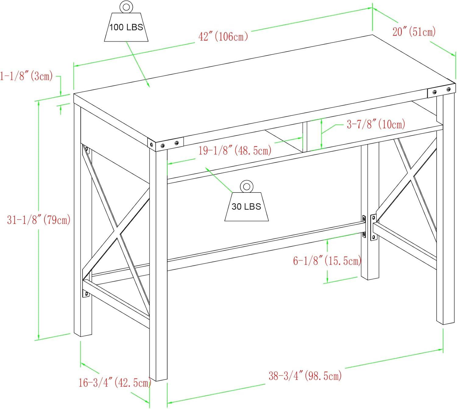 imageWalker Edison Callum Modern Farmhouse Metal X Writing Desk 42 Inch Grey WashDark Walnut