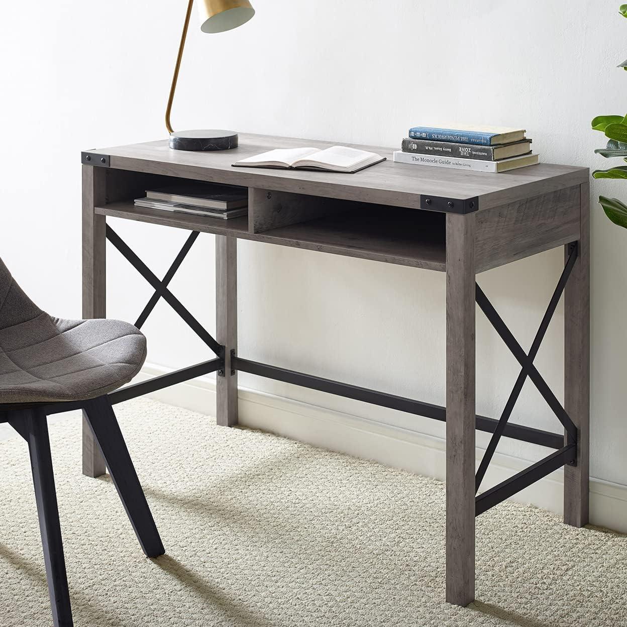 imageWalker Edison Callum Modern Farmhouse Metal X Writing Desk 42 Inch Grey WashGrey Wash