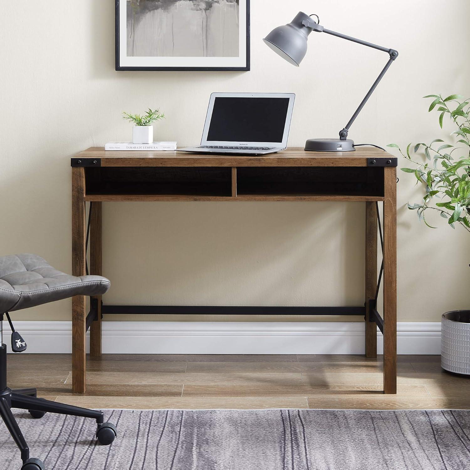 imageWalker Edison Callum Modern Farmhouse Metal X Writing Desk 42 Inch Grey WashRustic Oak