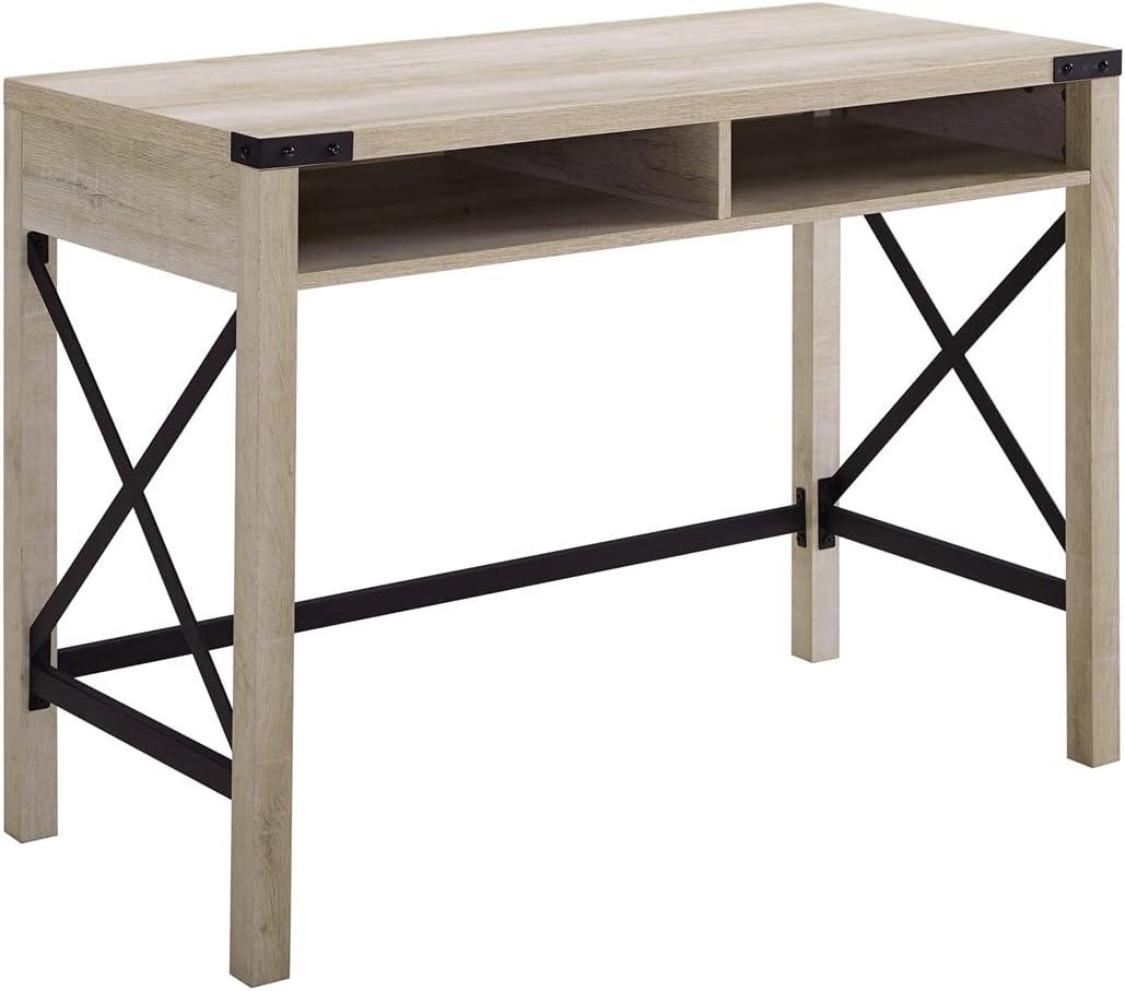 imageWalker Edison Callum Modern Farmhouse Metal X Writing Desk 42 Inch Grey WashWhite Oak