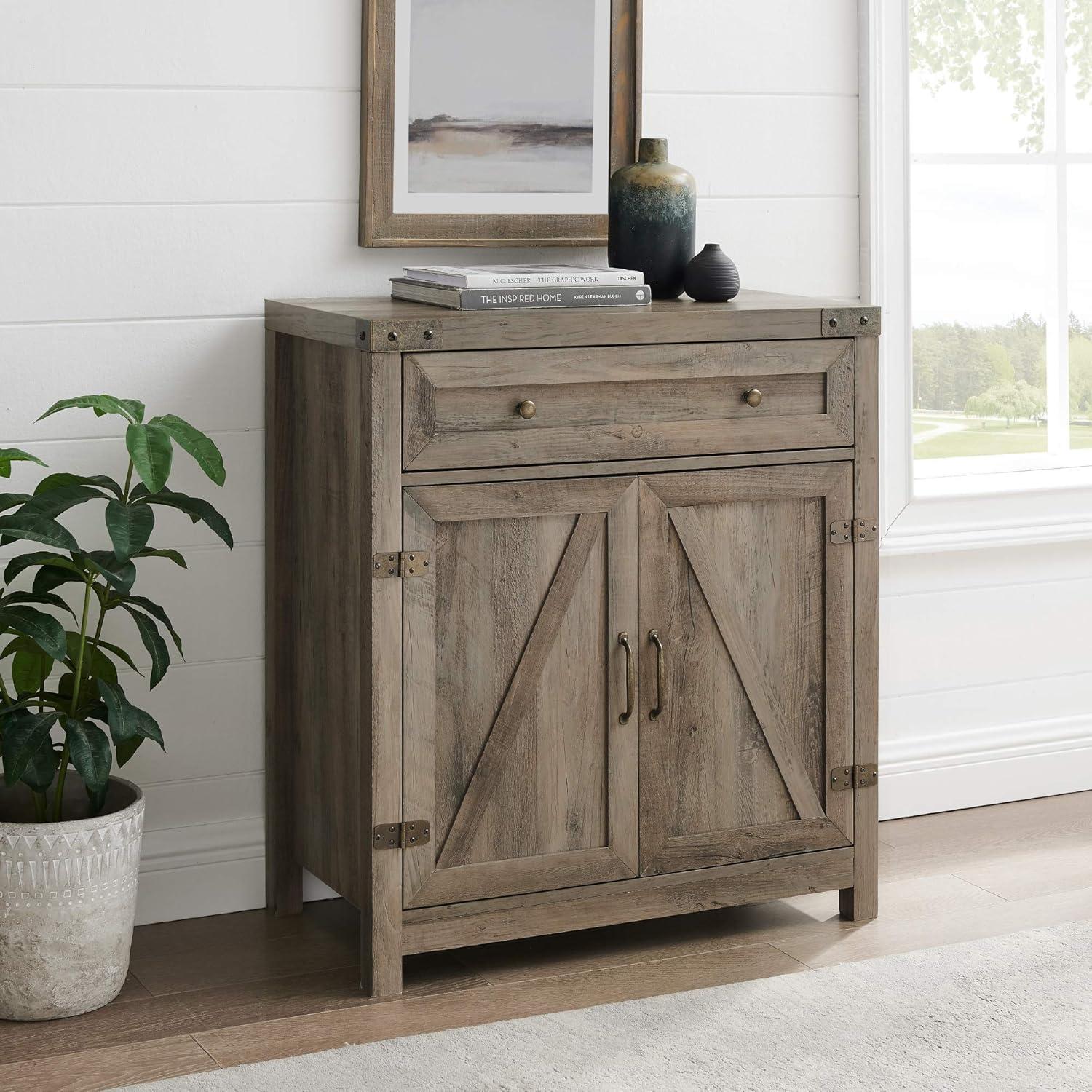 imageWalker Edison Cass Modern Farmhouse Double Barn Door Accent Cabinet 30 Inch Grey WashGrey Wash