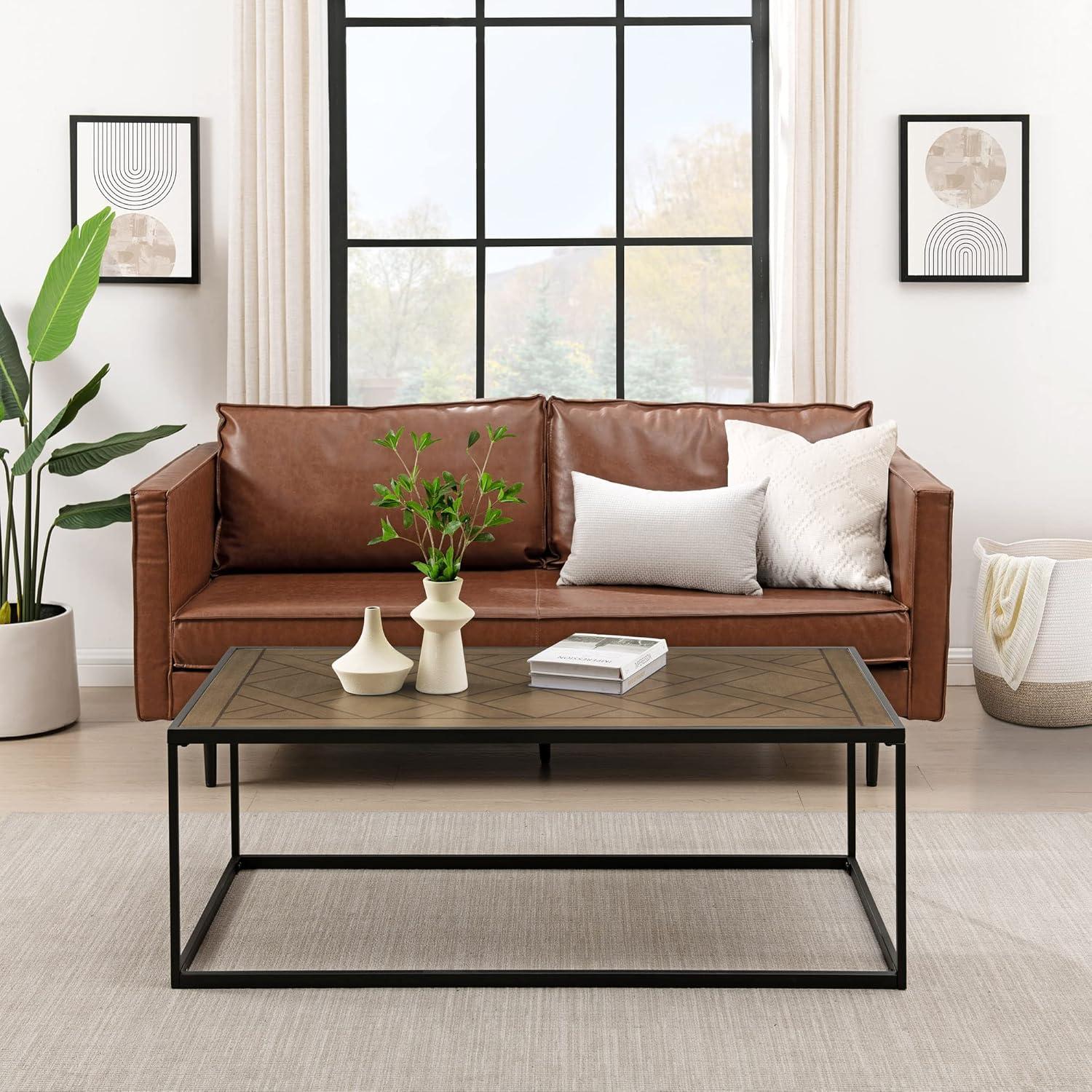 imageWalker Edison Cavyl Contemporary OpenBox Metal Frame Coffee Table 48 Inch Parquet Veneer