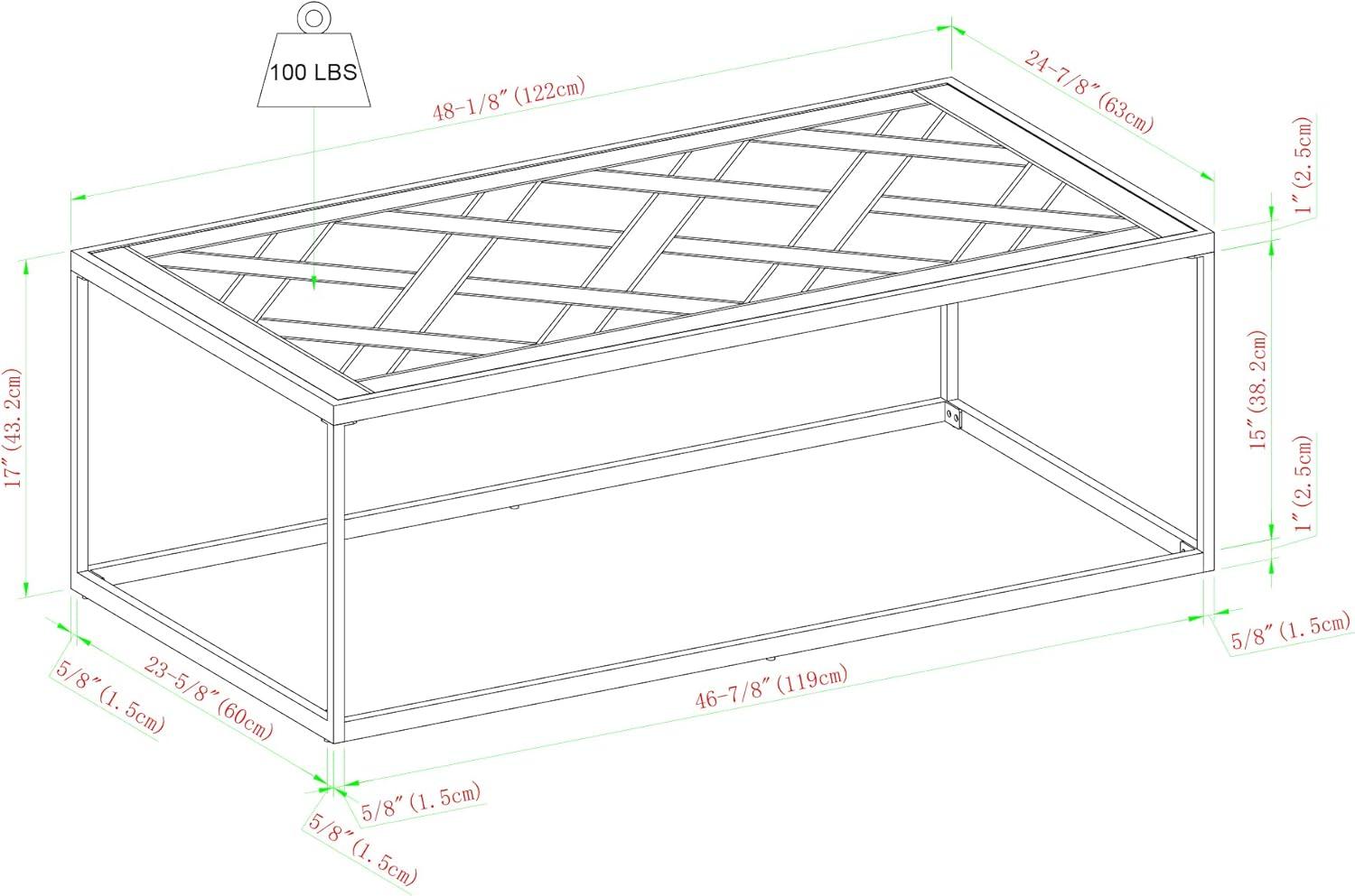 imageWalker Edison Cavyl Contemporary OpenBox Metal Frame Coffee Table 48 Inch Parquet Veneer