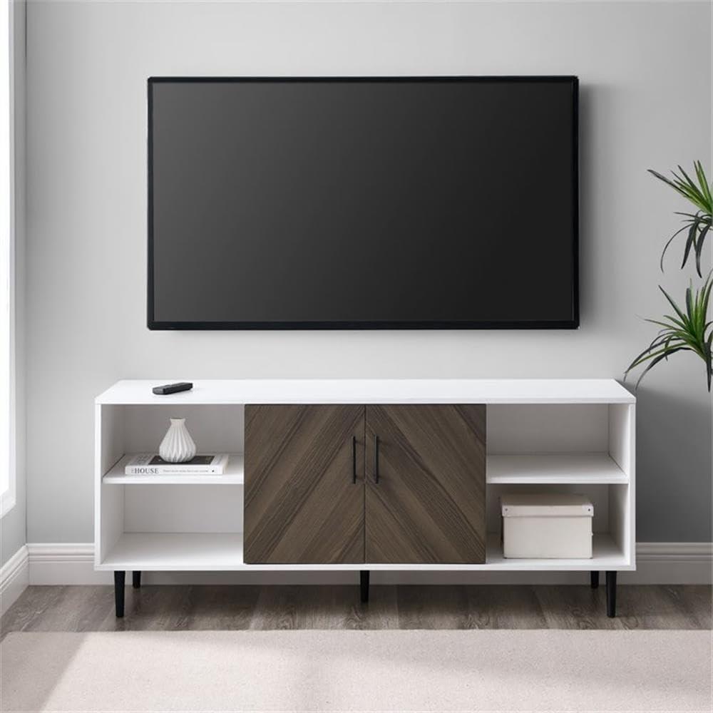 imageWalker Edison Caye Modern 2Door Bookmatch TV Stand for TVs up to 65 Inches 58 Inch Ash Brown Bookmatch and Solid White