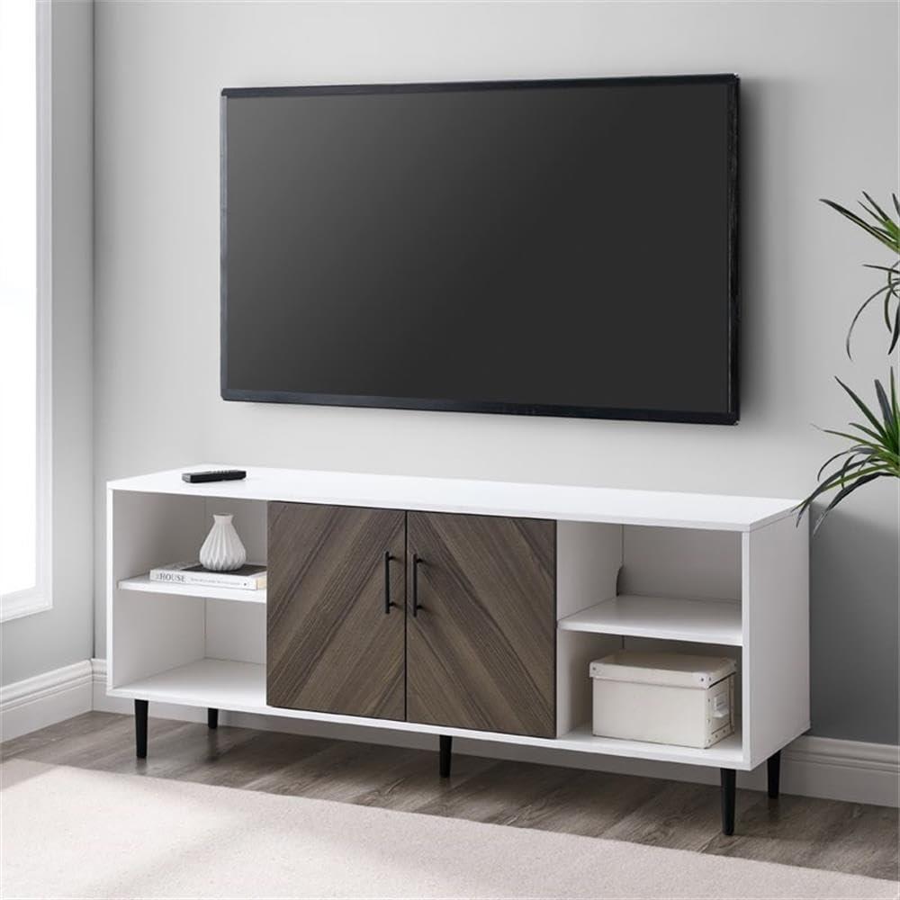 imageWalker Edison Caye Modern 2Door Bookmatch TV Stand for TVs up to 65 Inches 58 Inch Ash Brown Bookmatch and Solid White