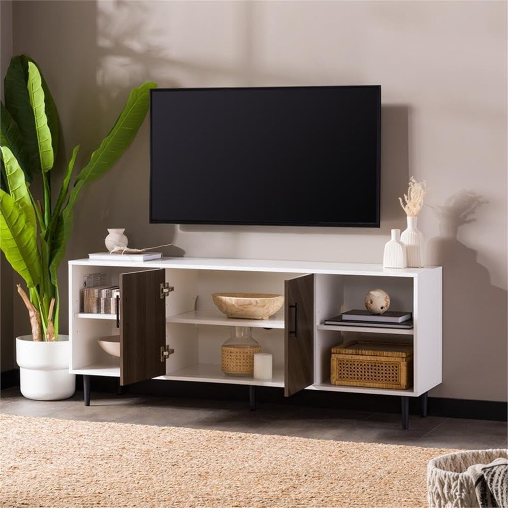 imageWalker Edison Caye Modern 2Door Bookmatch TV Stand for TVs up to 65 Inches 58 Inch Ash Brown Bookmatch and Solid White