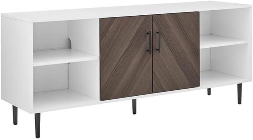 imageWalker Edison Caye Modern 2Door Bookmatch TV Stand for TVs up to 65 Inches 58 Inch Ash Brown Bookmatch and Solid White