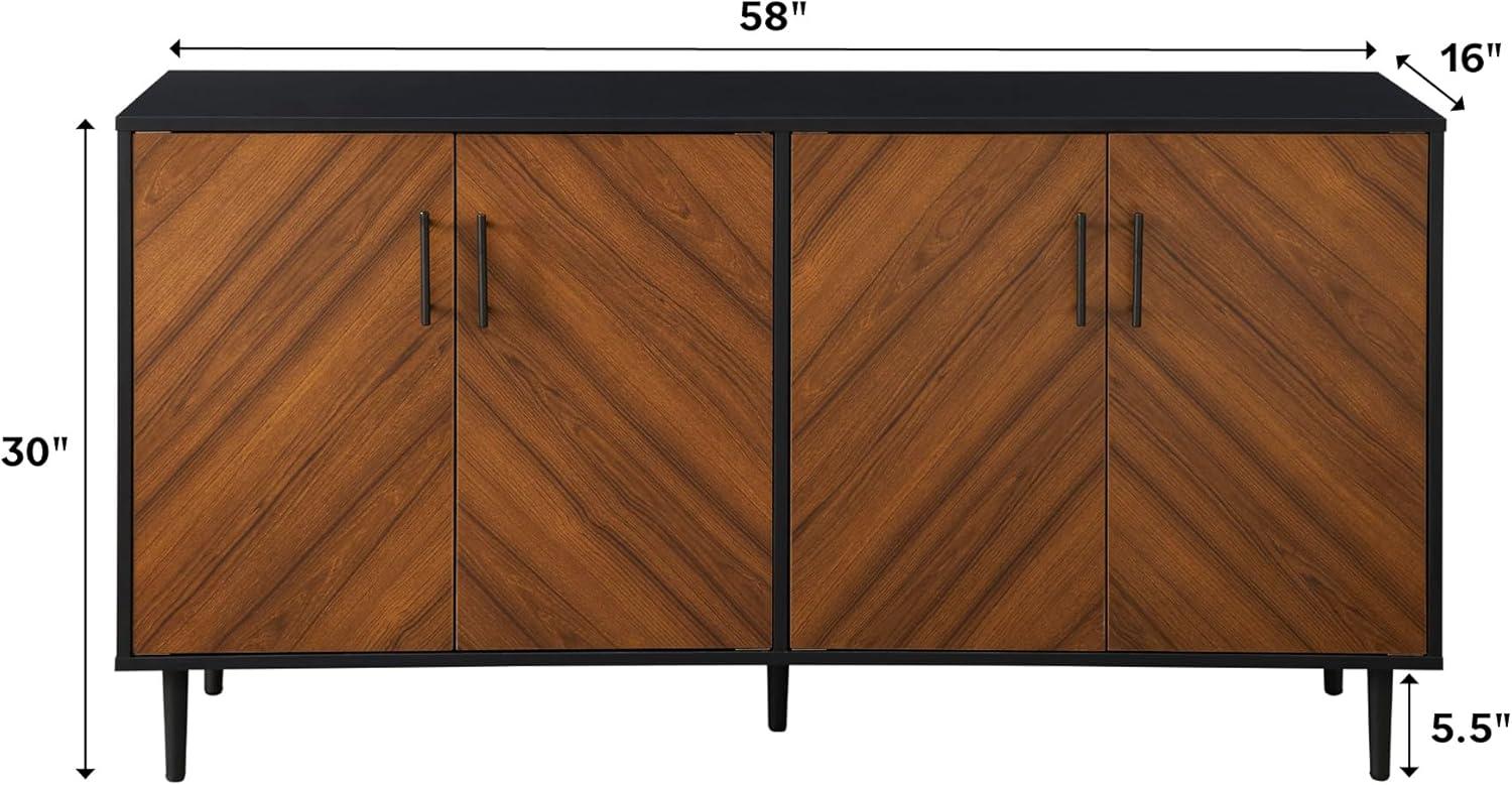 imageWalker Edison Caye Modern 4Door Bookmatch BuffetSideboard for Storage 58 Inch Acorn BookmatchBlackAcornBlack
