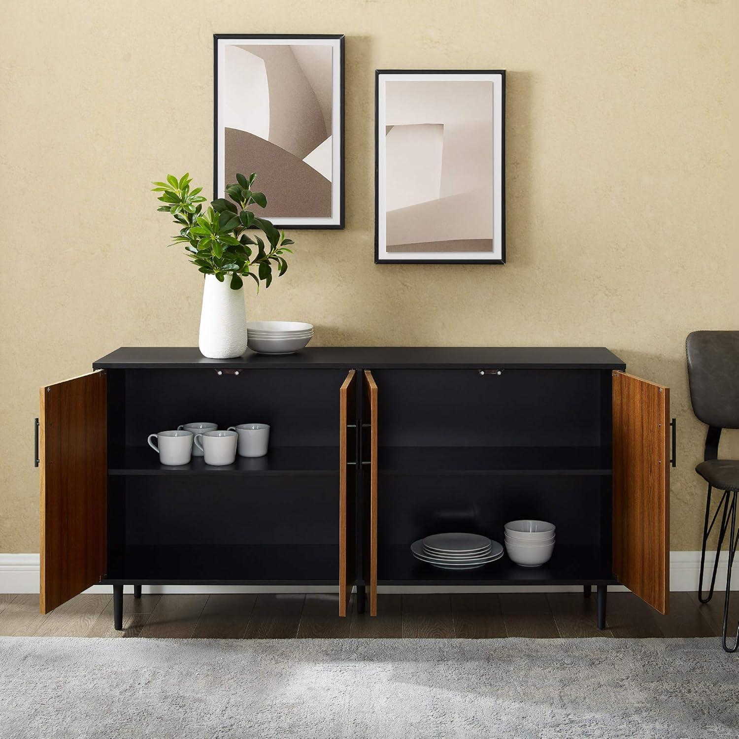 imageWalker Edison Caye Modern 4Door Bookmatch BuffetSideboard for Storage 58 Inch Acorn BookmatchBlackAcornBlack