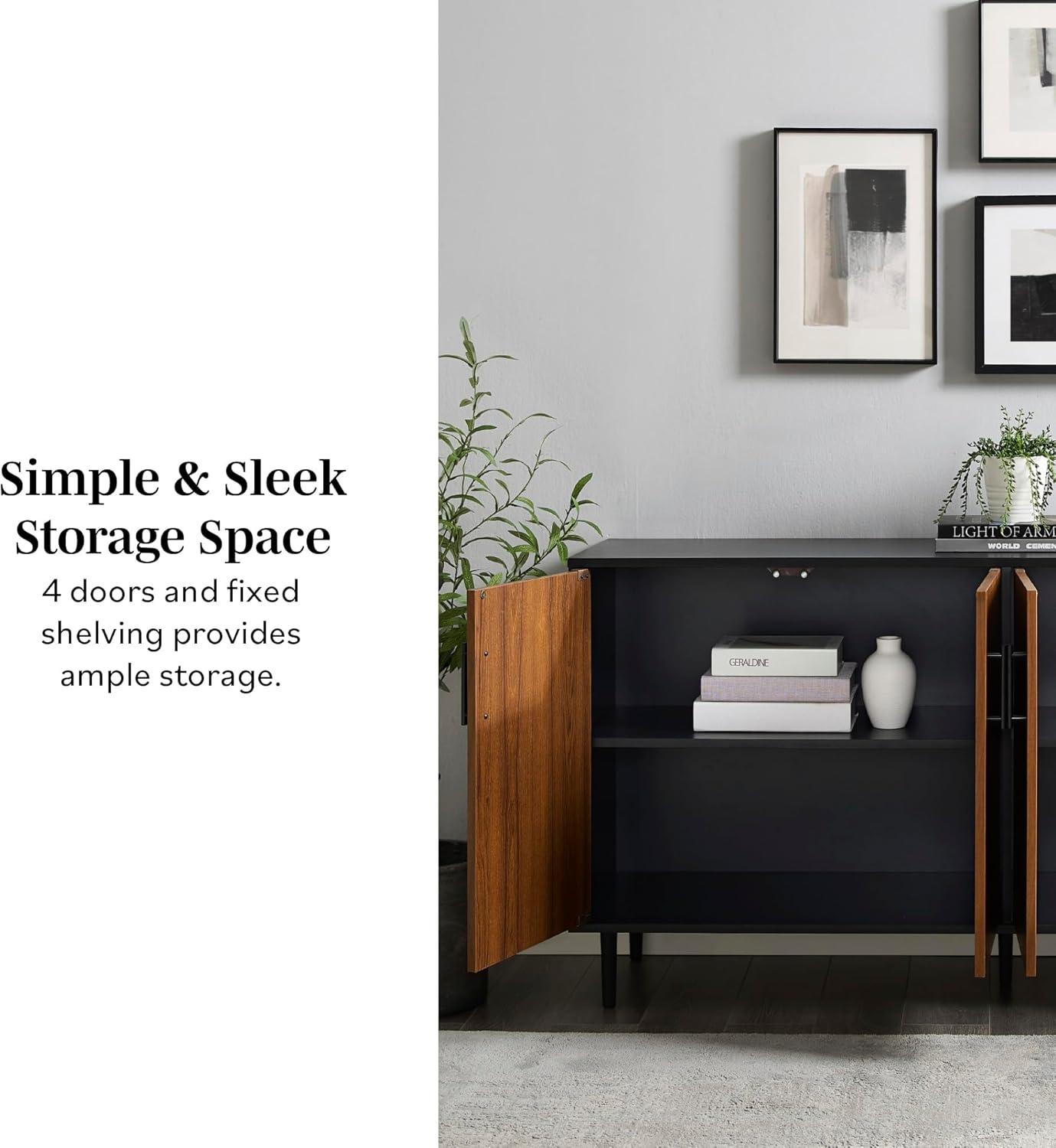 imageWalker Edison Caye Modern 4Door Bookmatch BuffetSideboard for Storage 58 Inch Acorn BookmatchBlackAcornBlack