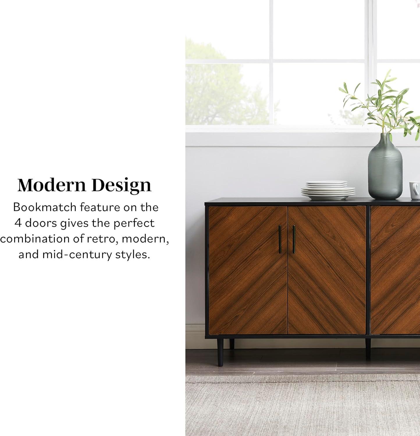 imageWalker Edison Caye Modern 4Door Bookmatch BuffetSideboard for Storage 58 Inch Acorn BookmatchBlackAcornBlack