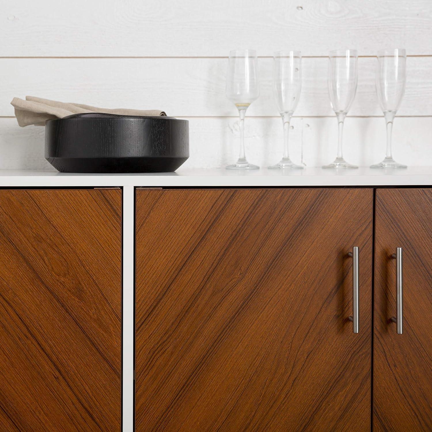 imageWalker Edison Caye Modern 4Door Bookmatch BuffetSideboard for Storage 58 Inch Acorn BookmatchBlackWhiteTeak