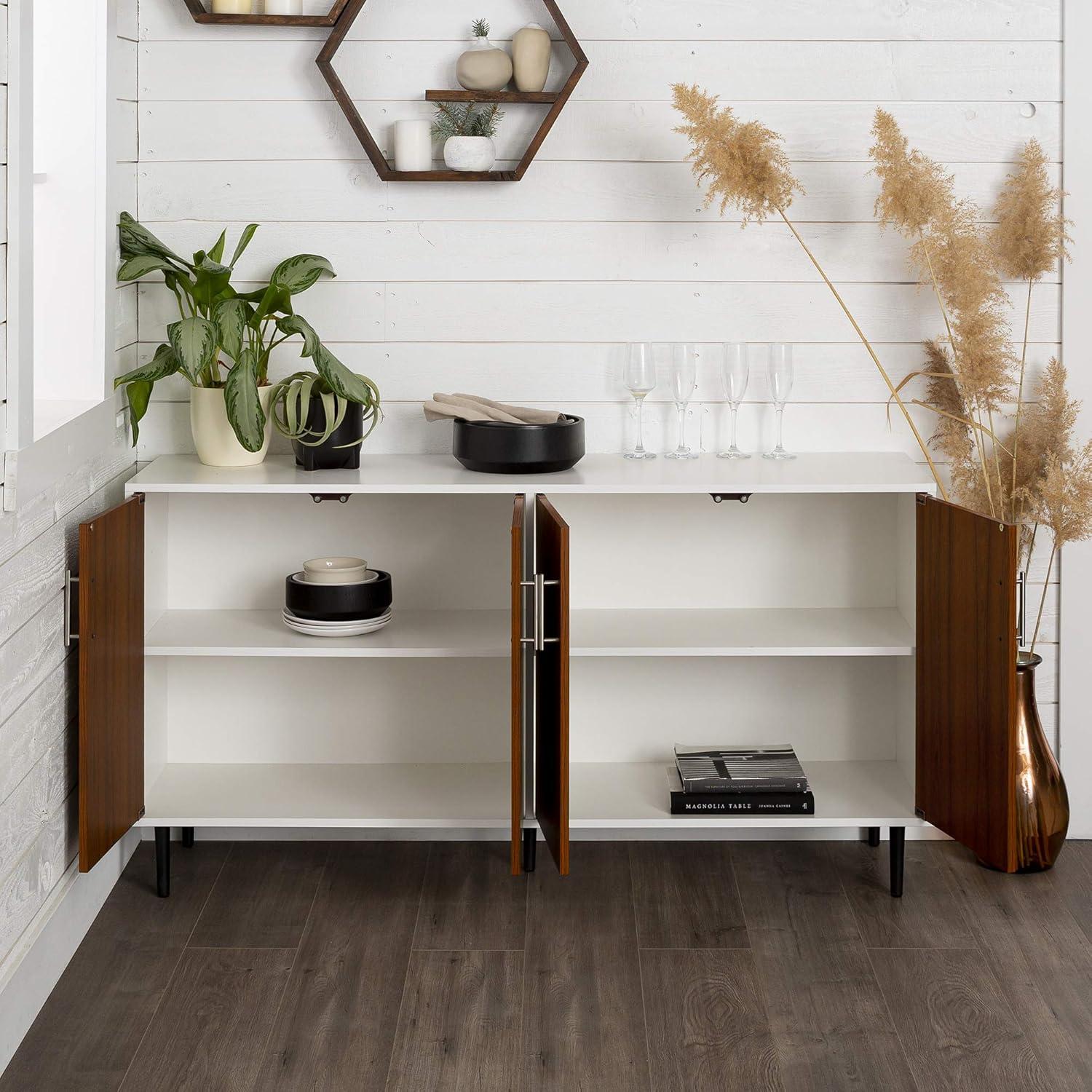 imageWalker Edison Caye Modern 4Door Bookmatch BuffetSideboard for Storage 58 Inch Acorn BookmatchBlackWhiteTeak