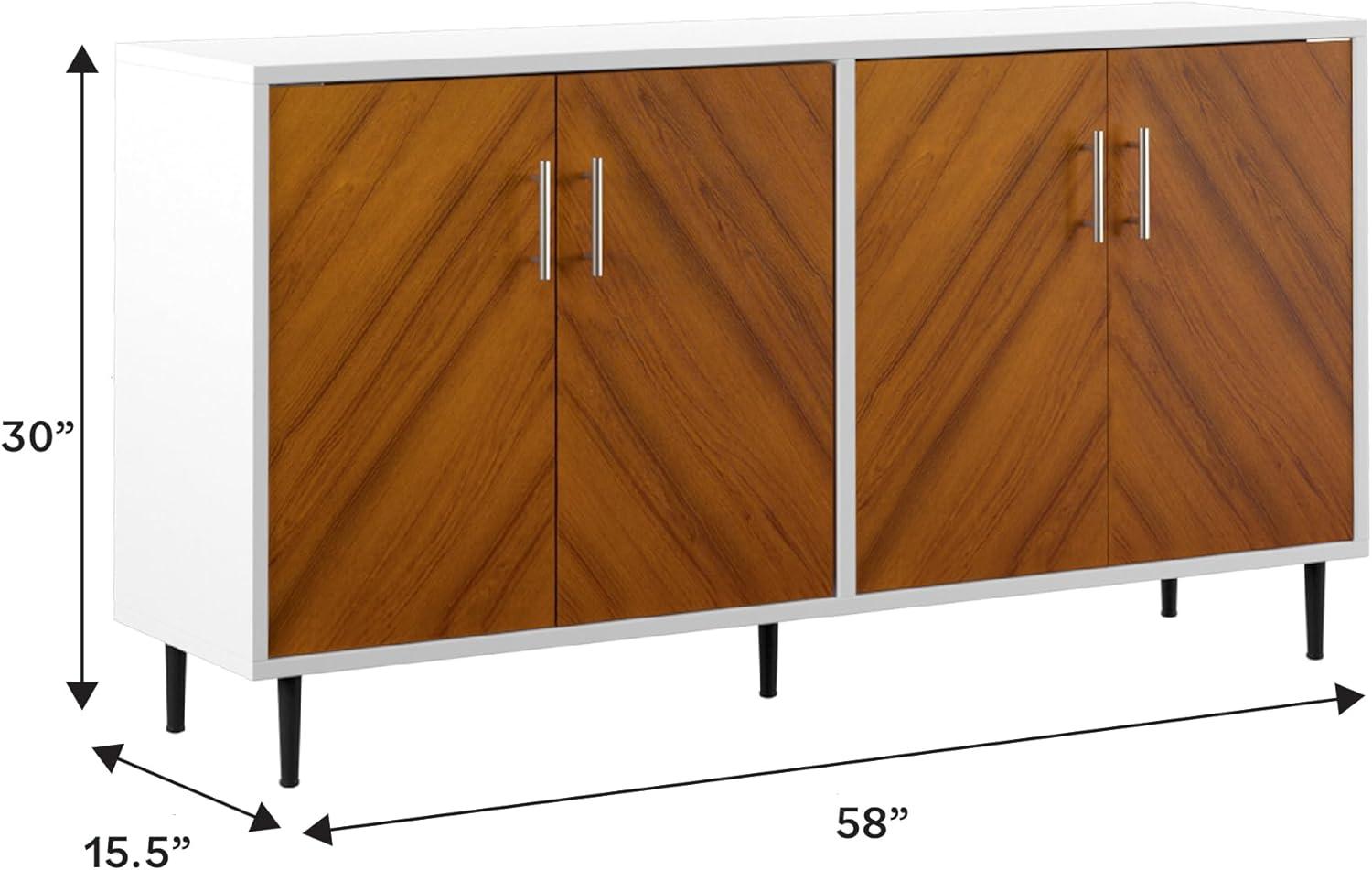 imageWalker Edison Caye Modern 4Door Bookmatch BuffetSideboard for Storage 58 Inch Acorn BookmatchBlackWhiteTeak