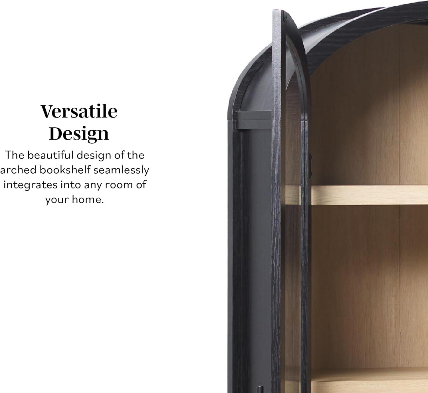 imageWalker Edison Chantelle Modern Arched Bookcase with Statement Wood Cabinet Pulls BlackBlack