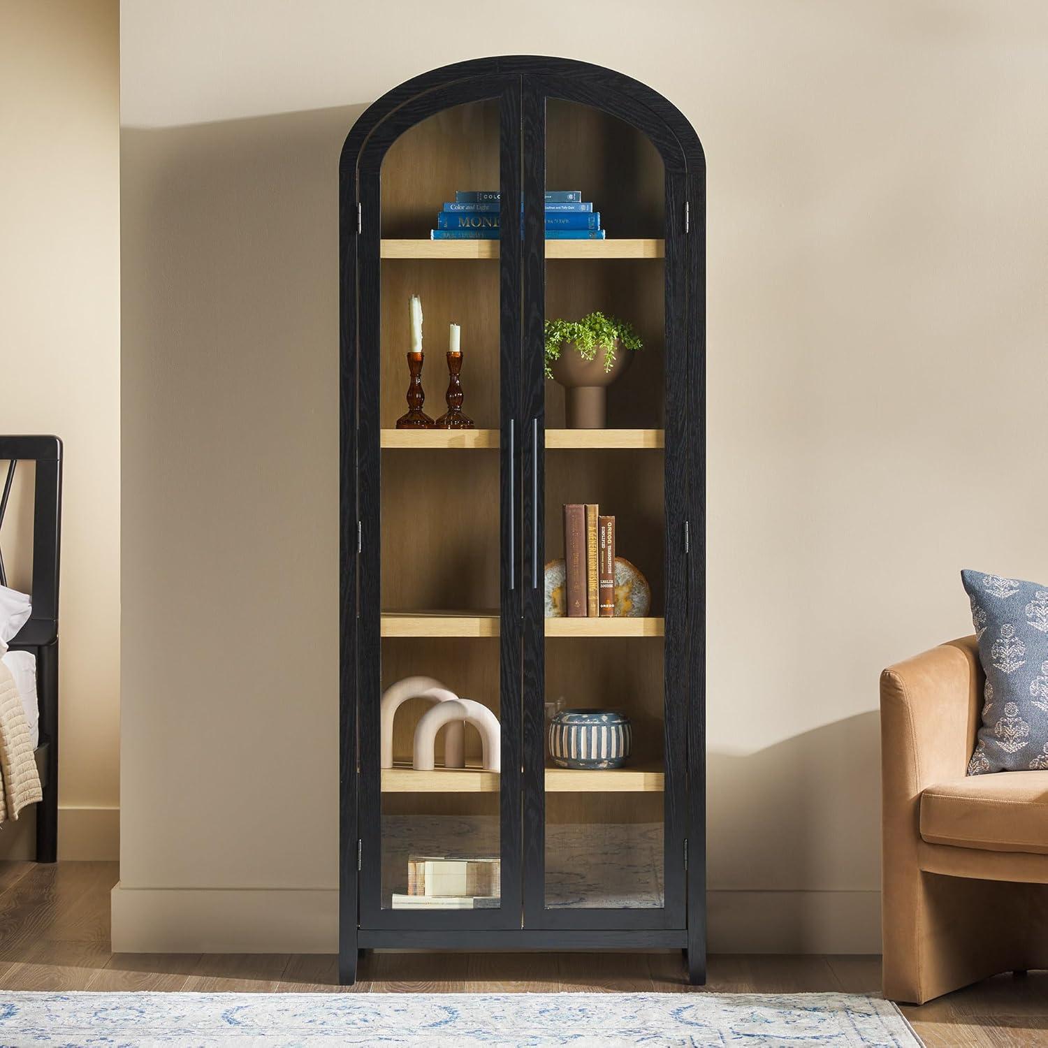 imageWalker Edison Chantelle Modern Arched Bookcase with Statement Wood Cabinet Pulls BlackBlack