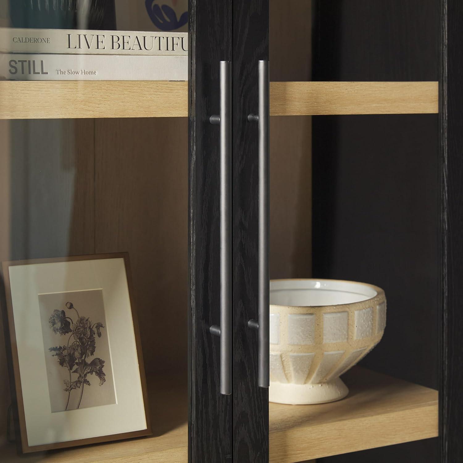 imageWalker Edison Chantelle Modern Arched Bookcase with Statement Wood Cabinet Pulls BlackBlack