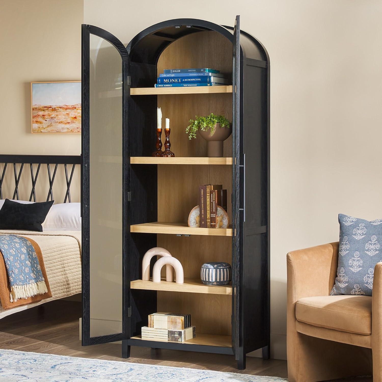 imageWalker Edison Chantelle Modern Arched Bookcase with Statement Wood Cabinet Pulls BlackBlack