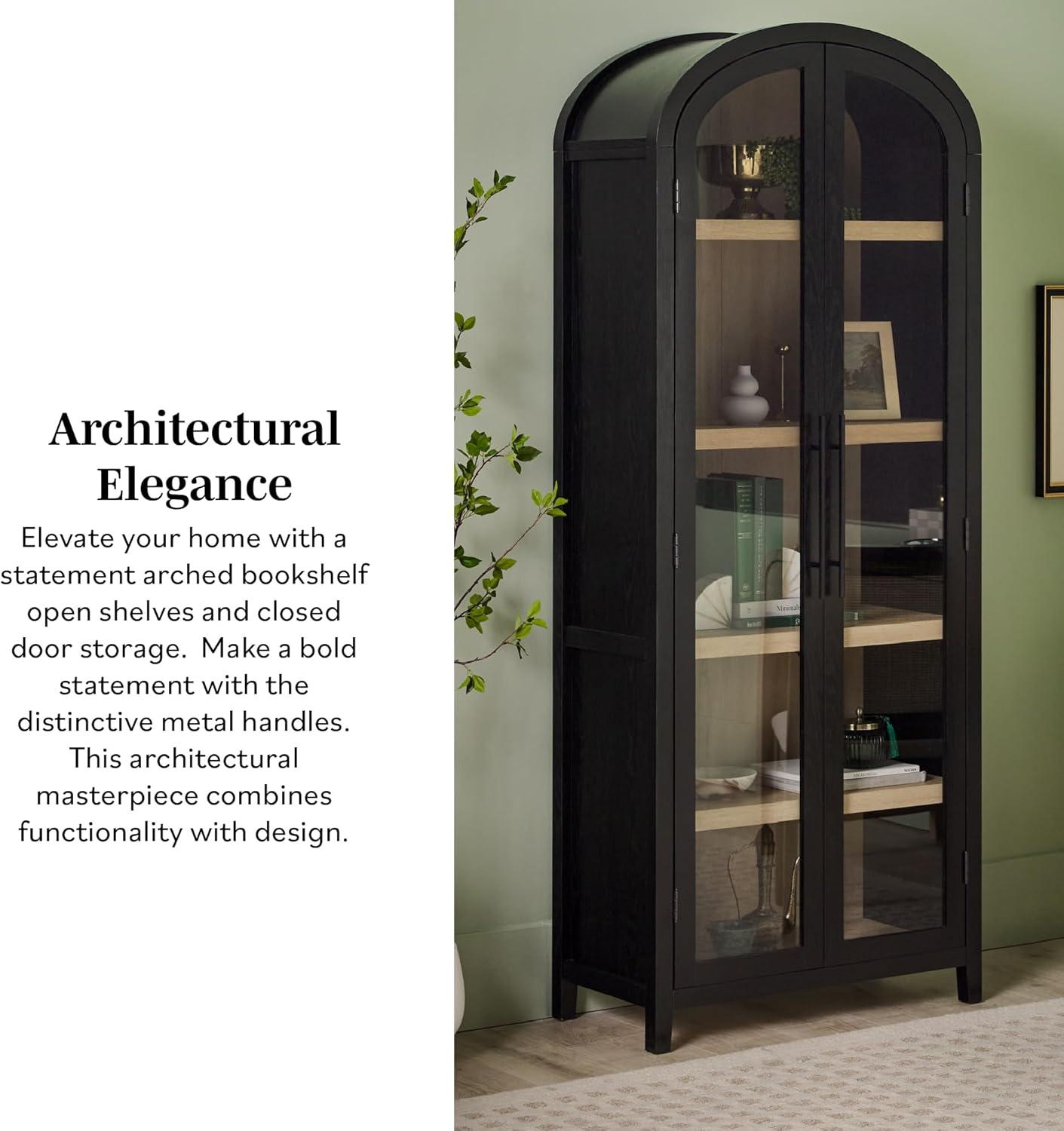 imageWalker Edison Chantelle Modern Arched Bookcase with Statement Wood Cabinet Pulls BlackBlack