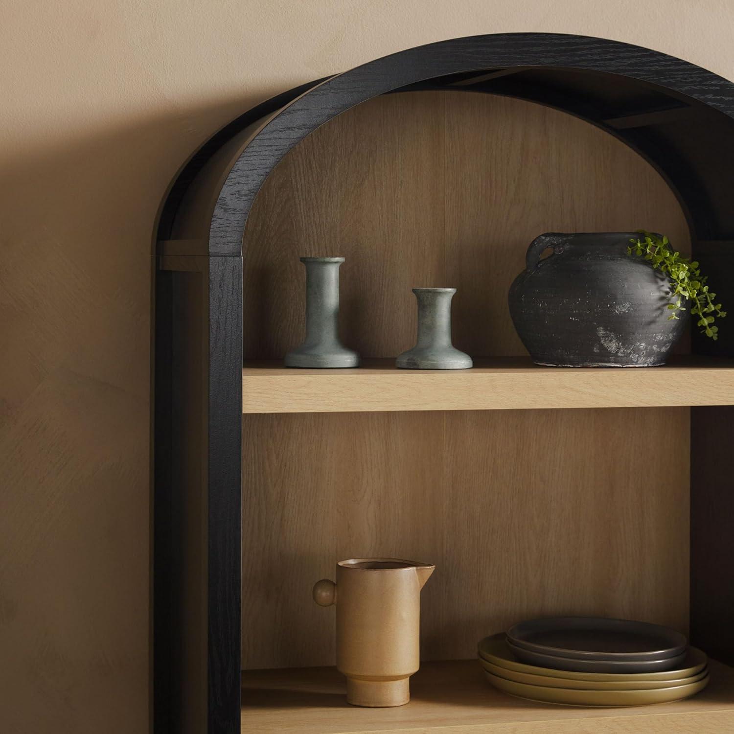 imageWalker Edison Chantelle Modern Arched Bookcase with Statement Wood Cabinet Pulls BlackBlack