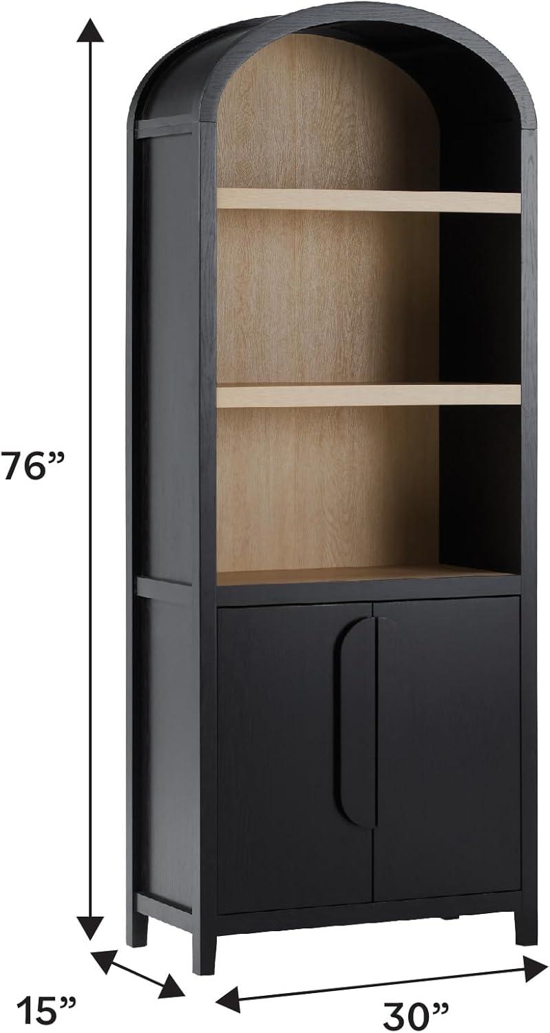 imageWalker Edison Chantelle Modern Arched Bookcase with Statement Wood Cabinet Pulls BlackBlack