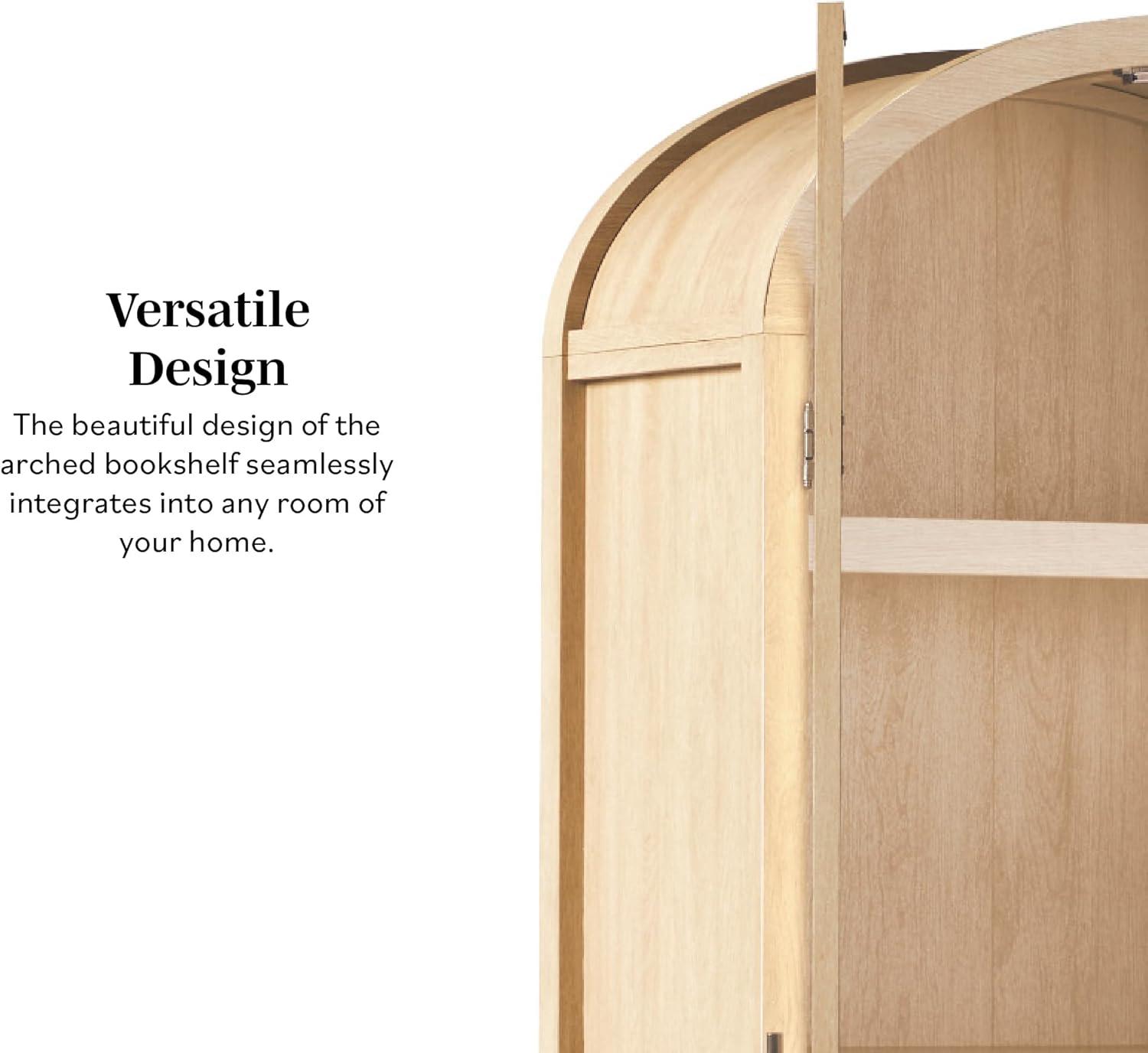 imageWalker Edison Chantelle Modern Arched Bookcase with Statement Wood Cabinet Pulls BlackCoastal Oak