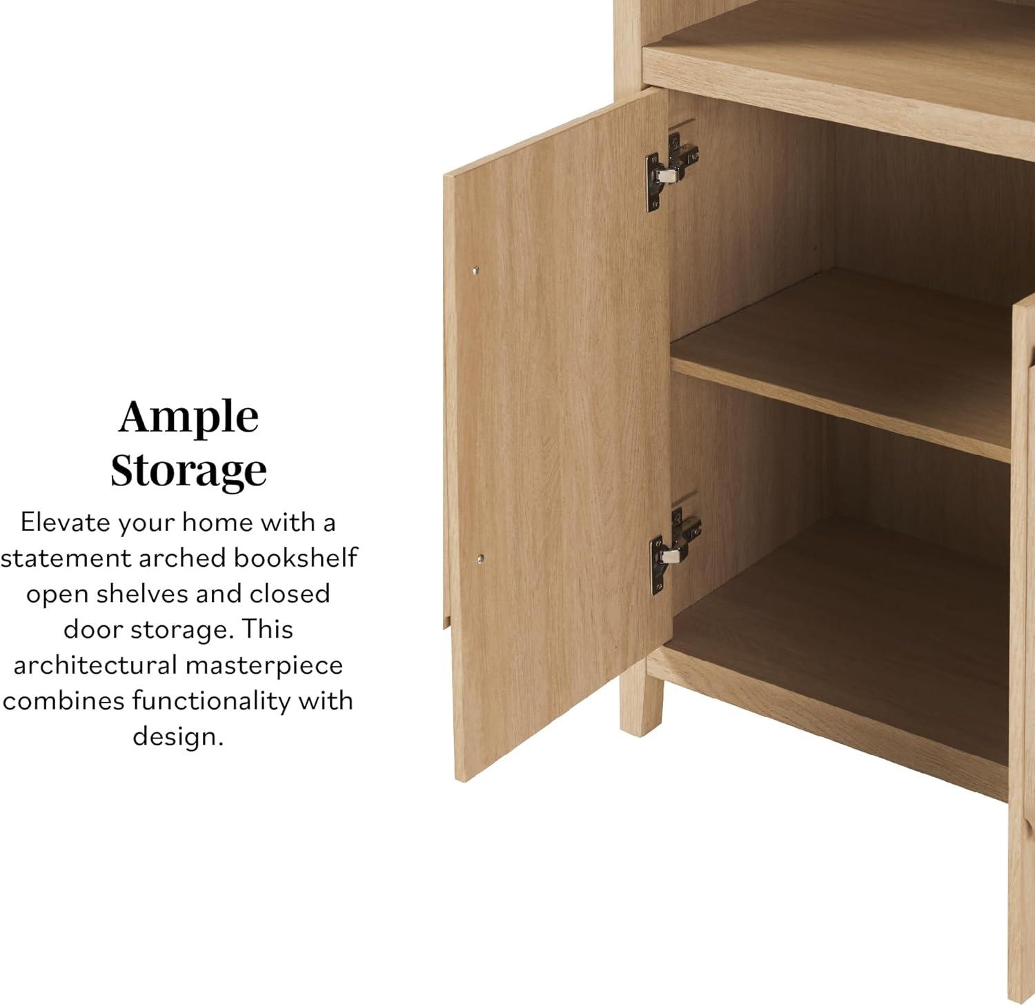 imageWalker Edison Chantelle Modern Arched Bookcase with Statement Wood Cabinet Pulls BlackCoastal Oak