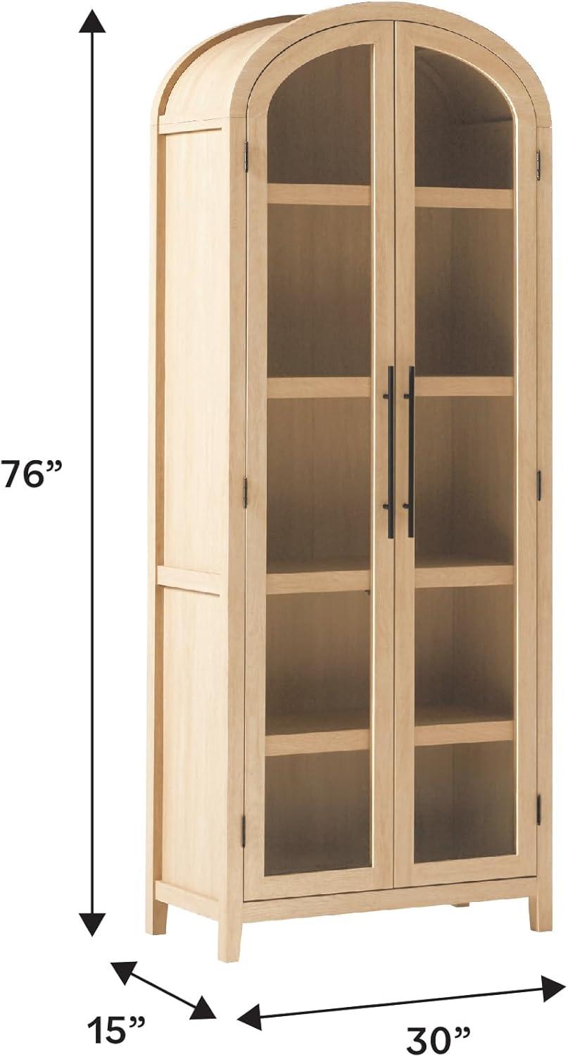 imageWalker Edison Chantelle Modern Arched Bookcase with Statement Wood Cabinet Pulls BlackCoastal Oak