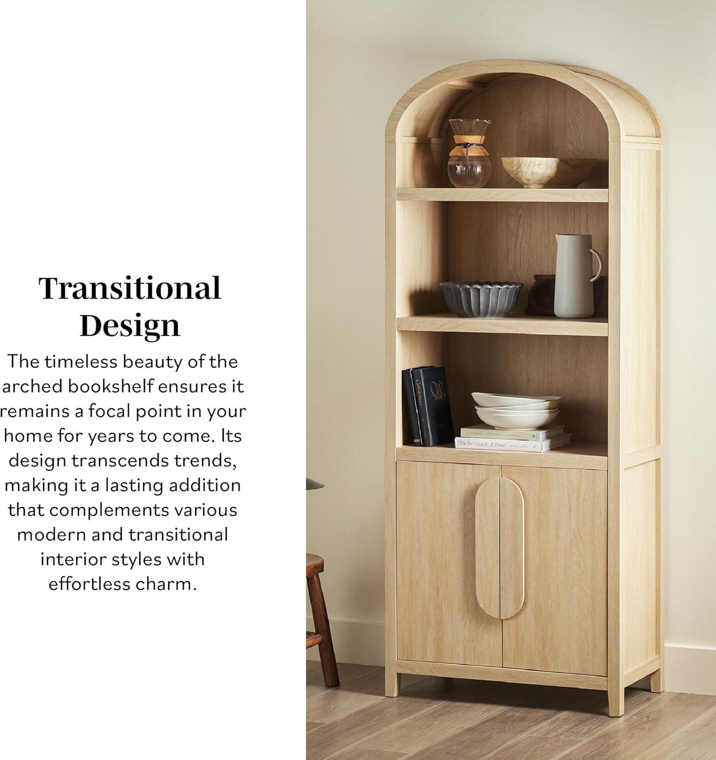 imageWalker Edison Chantelle Modern Arched Bookcase with Statement Wood Cabinet Pulls BlackCoastal Oak
