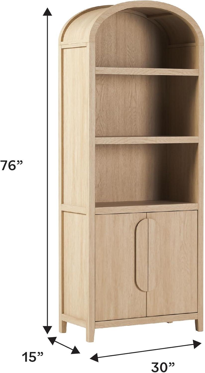 imageWalker Edison Chantelle Modern Arched Bookcase with Statement Wood Cabinet Pulls BlackCoastal Oak