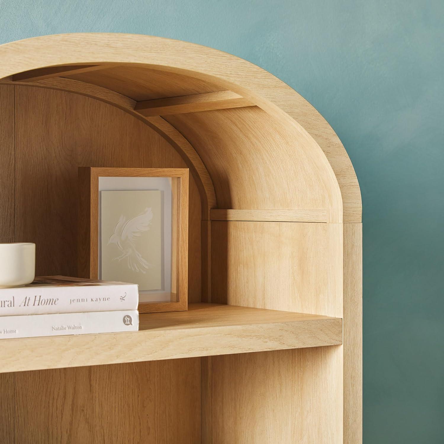imageWalker Edison Chantelle Modern Arched Bookcase with Statement Wood Cabinet Pulls BlackCoastal Oak