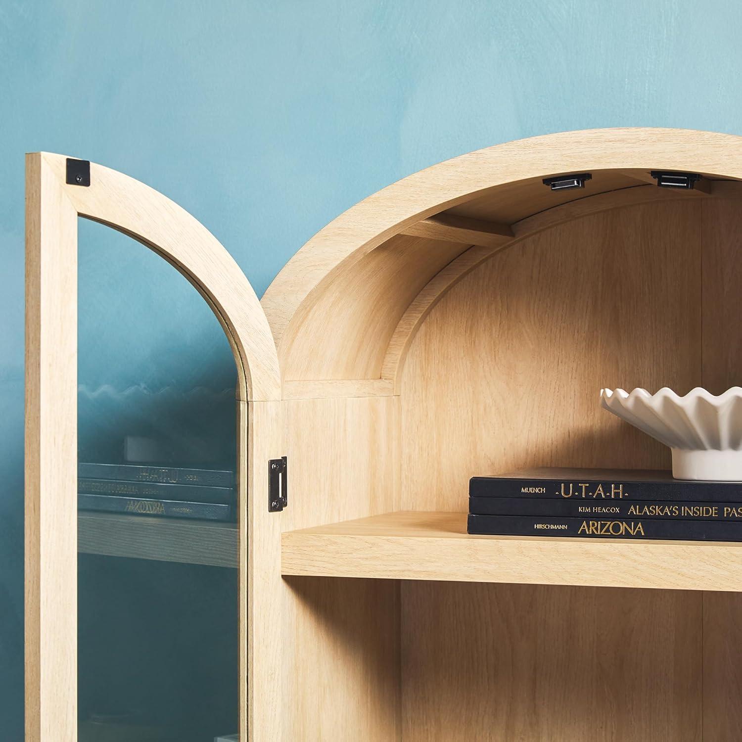 imageWalker Edison Chantelle Modern Arched Bookcase with Statement Wood Cabinet Pulls BlackCoastal Oak