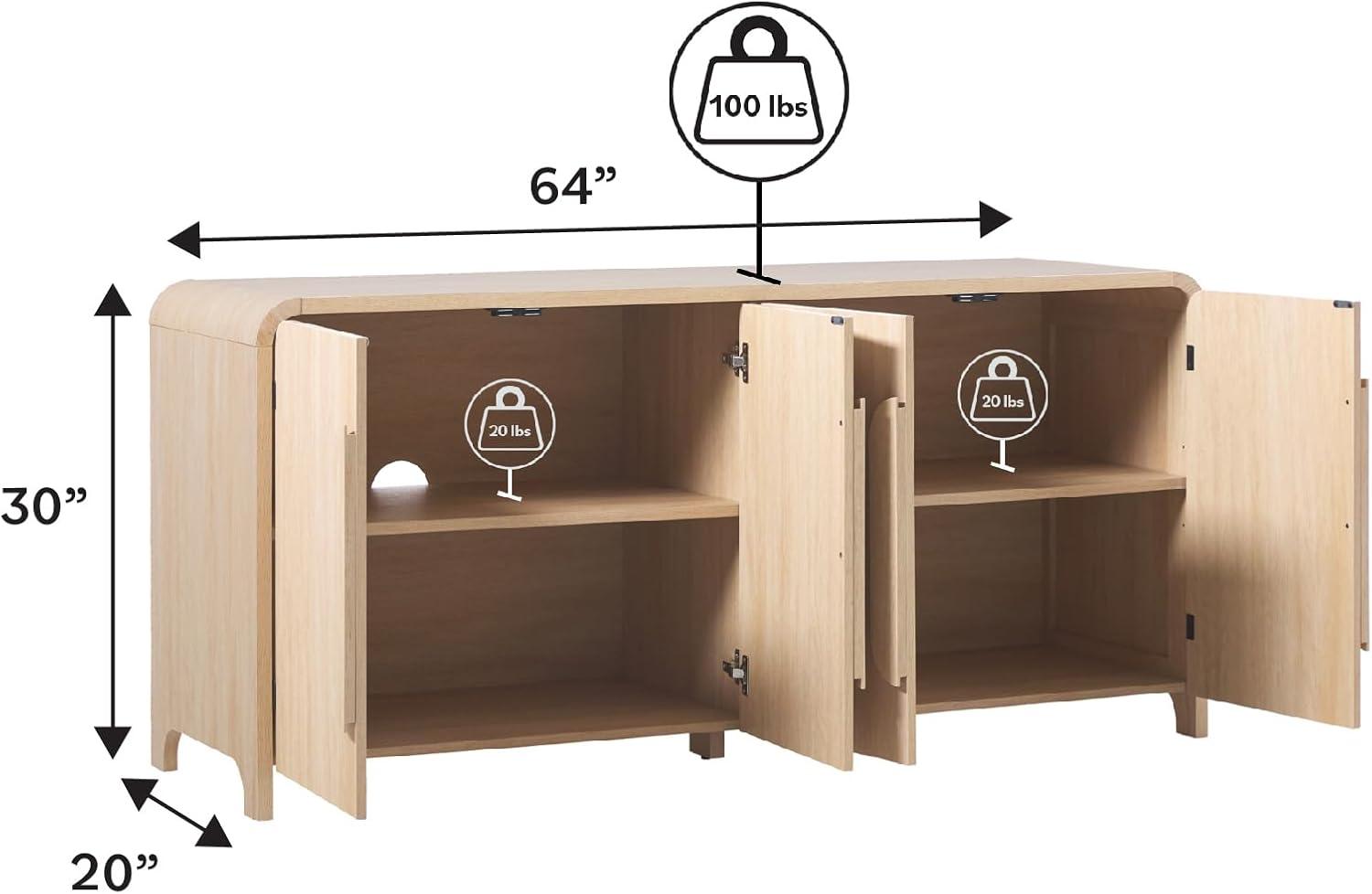 imageWalker Edison Chantelle Sideboard Buffet with Storage 64quot Coastal OakCoastal Oak