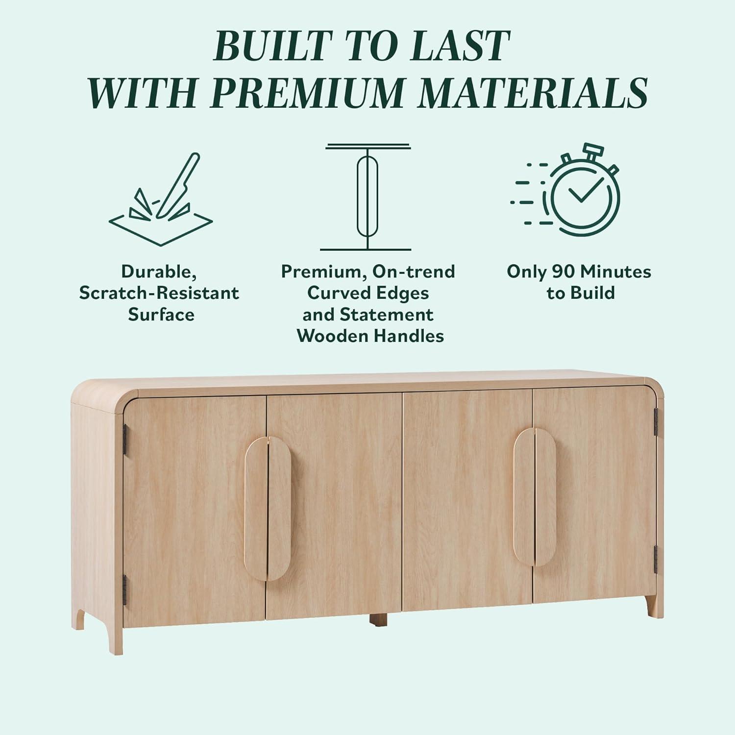 imageWalker Edison Chantelle Sideboard Buffet with Storage 64quot Coastal OakCoastal Oak