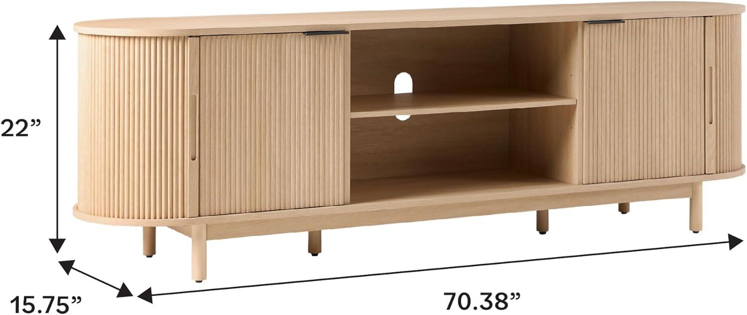imageWalker Edison Chloe Curved Reeded TV Stand Sliding Doors 65 Inch 60 inch MochaCoastal Oak