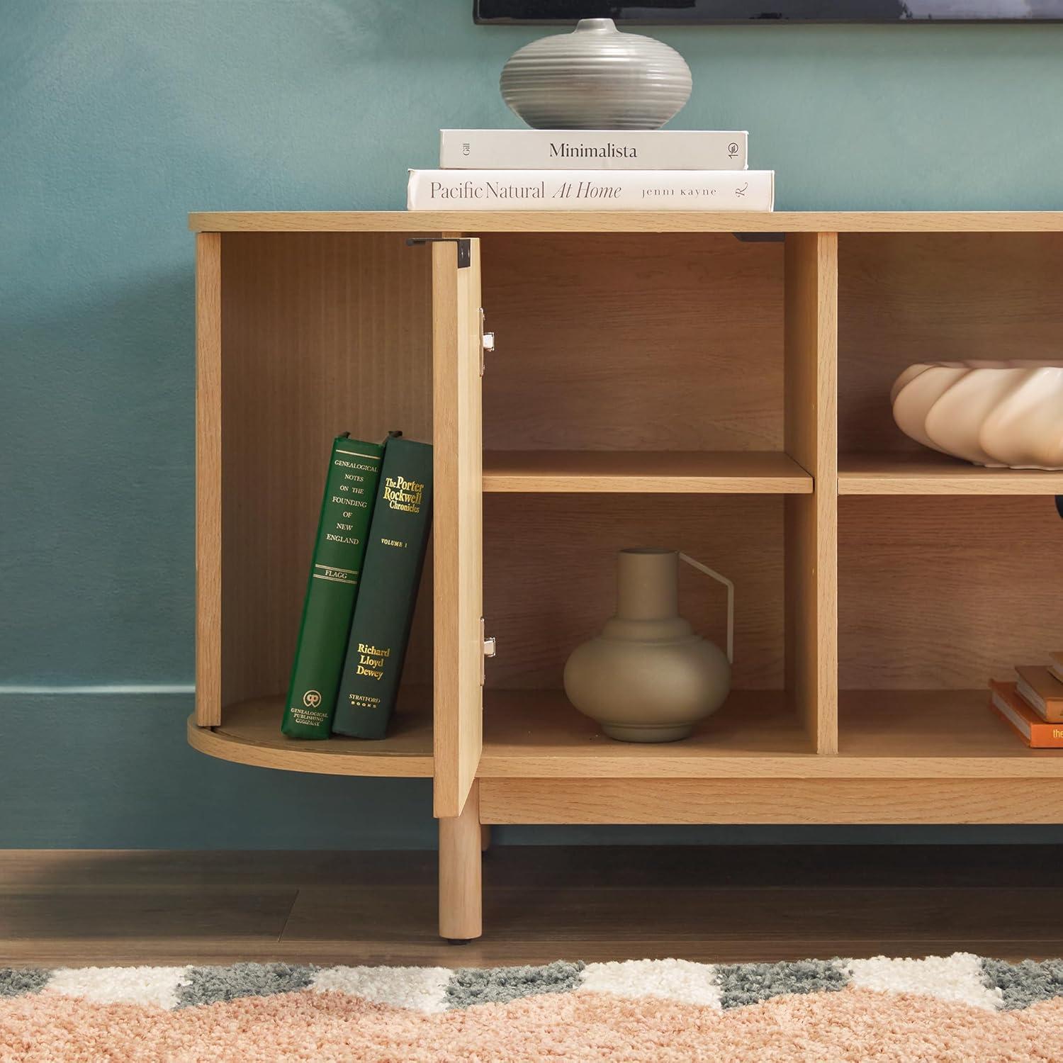 imageWalker Edison Chloe Curved Reeded TV Stand Sliding Doors 65 Inch 60 inch MochaCoastal Oak