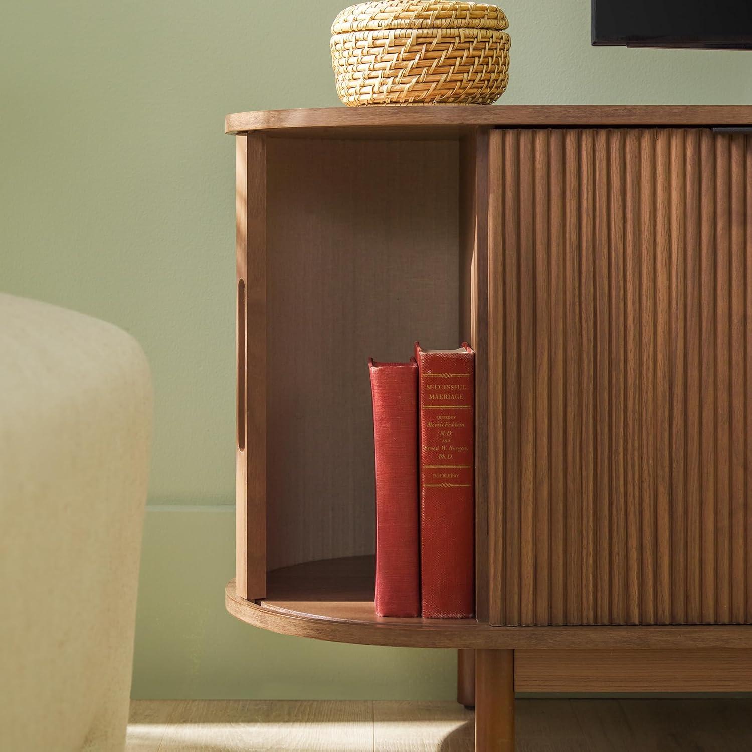 imageWalker Edison Chloe Curved Reeded TV Stand Sliding Doors 65 Inch 60 inch MochaMocha