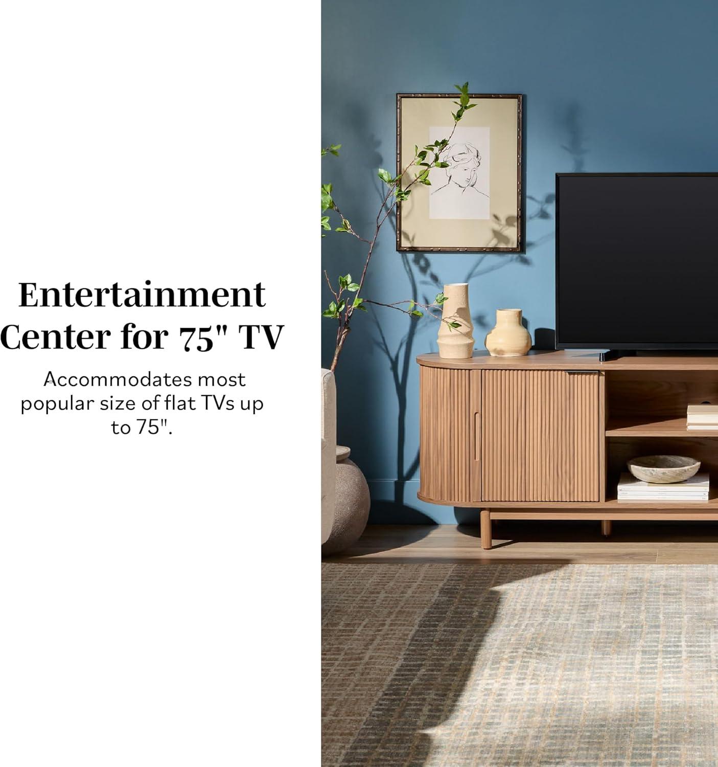 imageWalker Edison Chloe Curved Reeded TV Stand Sliding Doors 65 Inch 60 inch MochaMocha