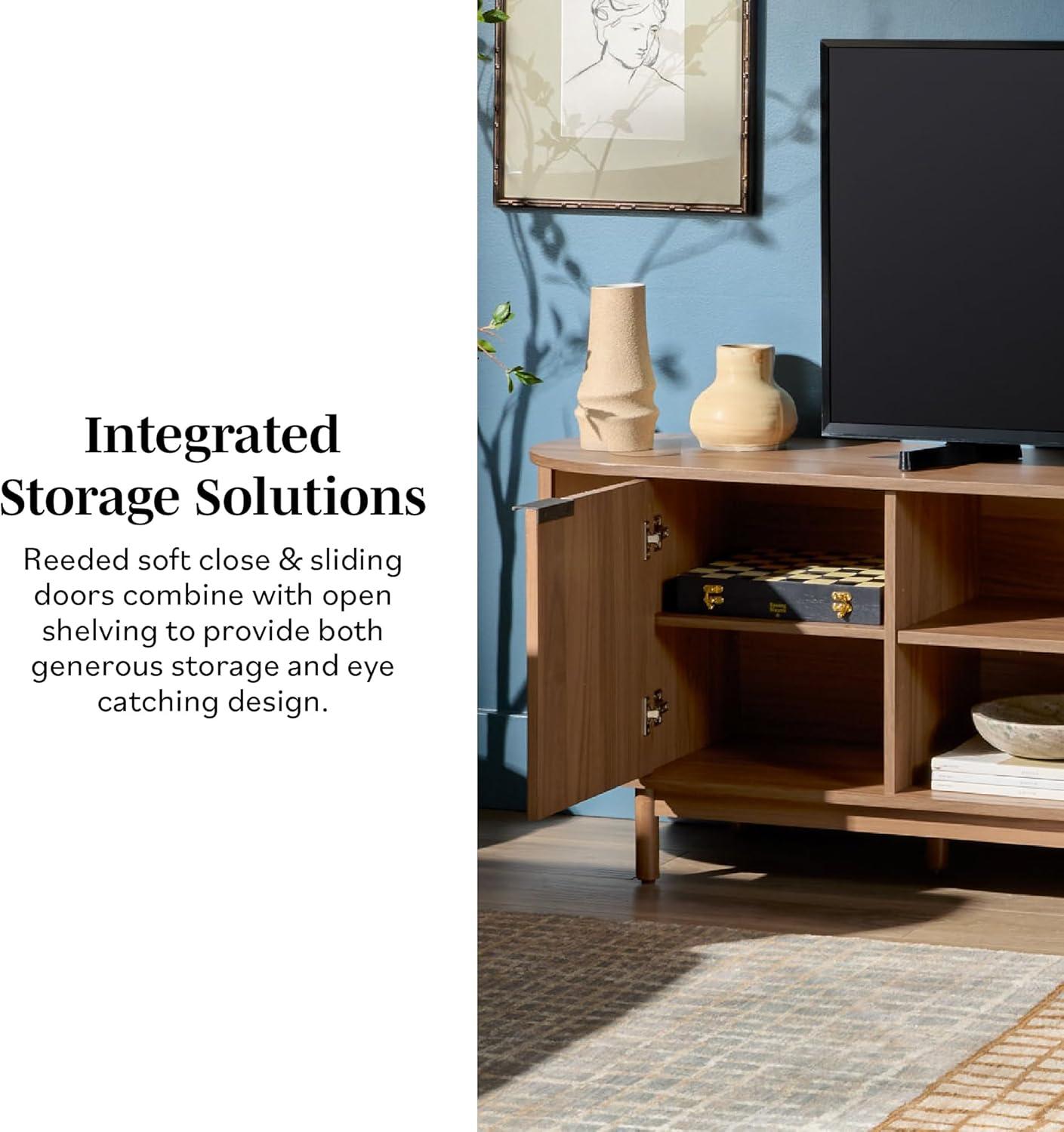 imageWalker Edison Chloe Curved Reeded TV Stand Sliding Doors 65 Inch 60 inch MochaMocha