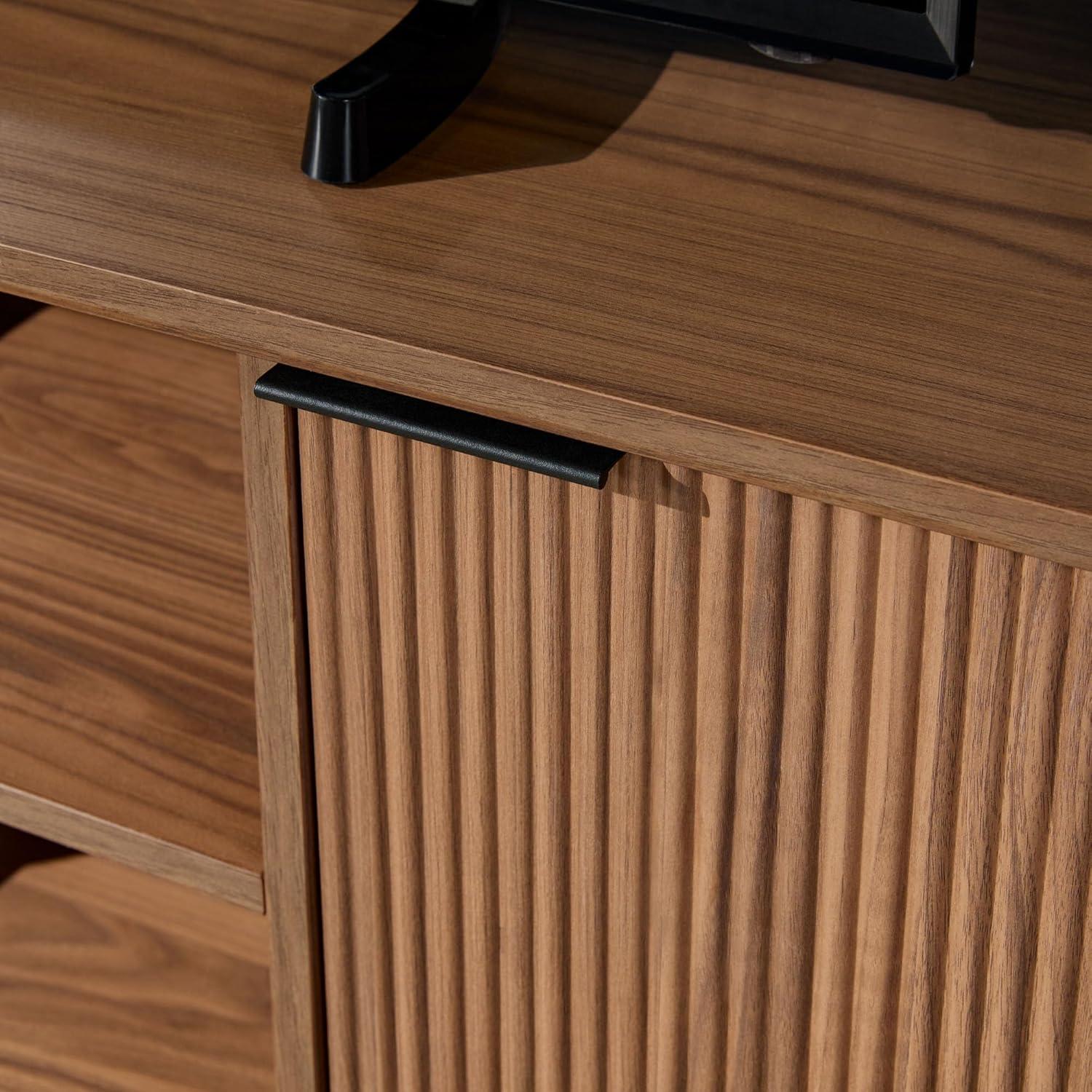 imageWalker Edison Chloe Curved Reeded TV Stand Sliding Doors 65 Inch 60 inch MochaMocha