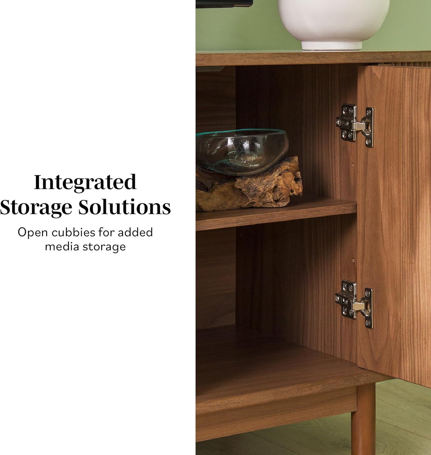 imageWalker Edison Chloe Curved Reeded TV Stand Sliding Doors 65 Inch 60 inch MochaMocha