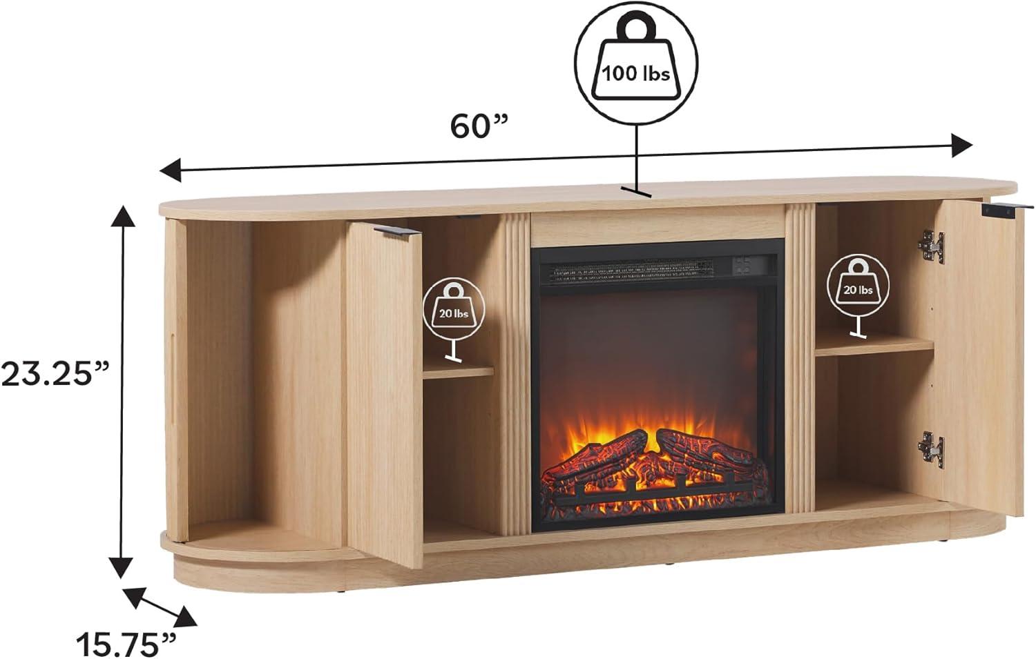 imageWalker Edison Chloe Reeded TV Stand with Fireplace Insert 65 Inch 60 inch Coastal OakCoastal Oak