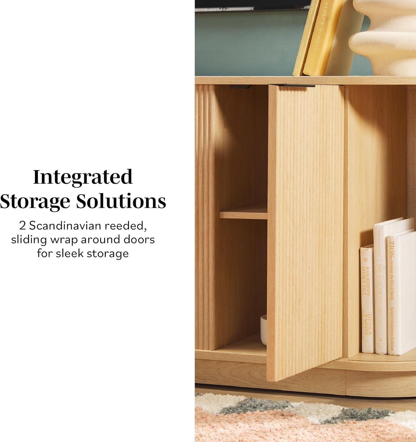 imageWalker Edison Chloe Reeded TV Stand with Fireplace Insert 65 Inch 60 inch Coastal OakCoastal Oak