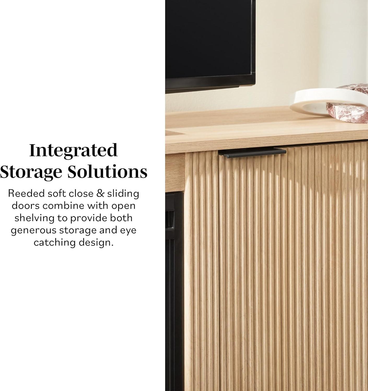 imageWalker Edison Chloe Reeded TV Stand with Fireplace Insert 65 Inch 60 inch Coastal OakCoastal Oak