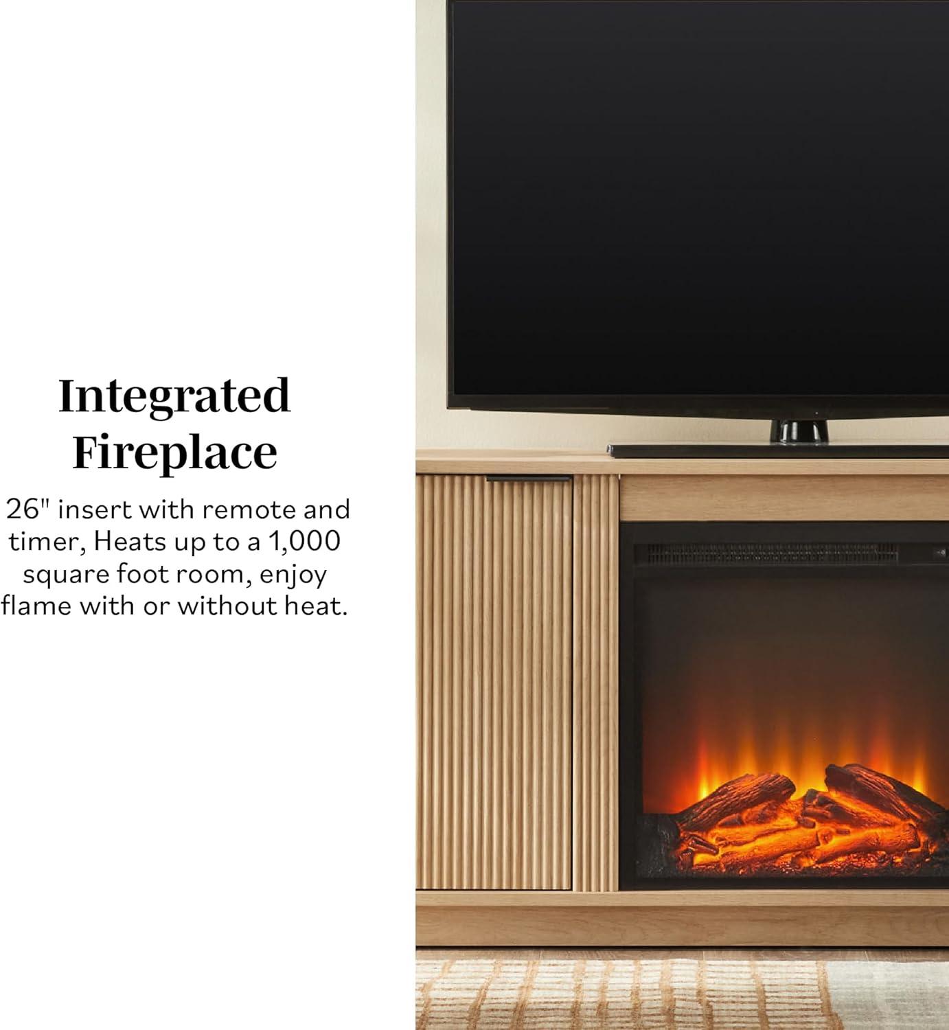 imageWalker Edison Chloe Reeded TV Stand with Fireplace Insert 65 Inch 60 inch Coastal OakCoastal Oak