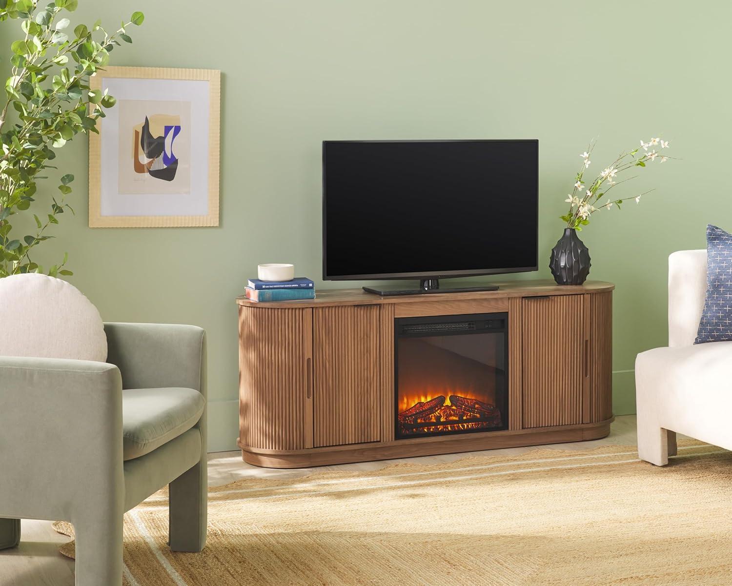 imageWalker Edison Chloe Reeded TV Stand with Fireplace Insert 65 Inch 60 inch Coastal OakMocha