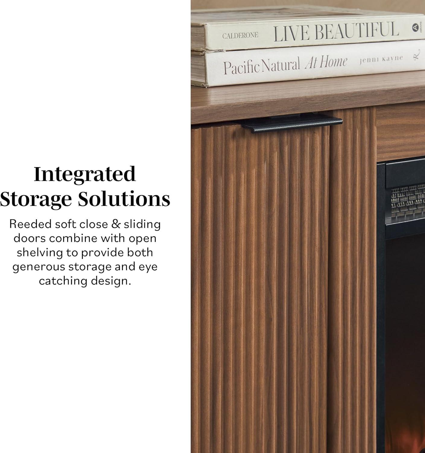 imageWalker Edison Chloe Reeded TV Stand with Fireplace Insert 65 Inch 60 inch Coastal OakMocha