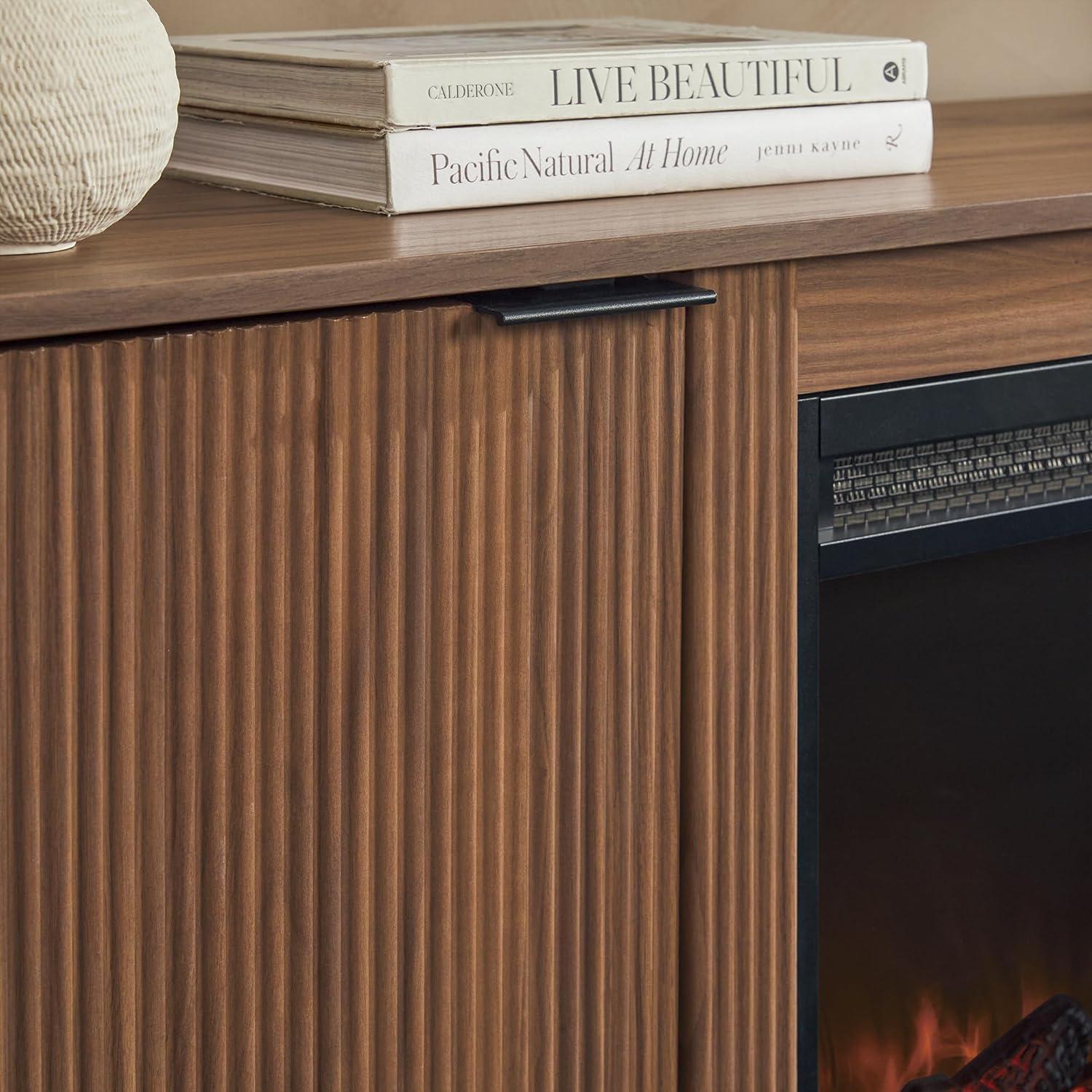 imageWalker Edison Chloe Reeded TV Stand with Fireplace Insert 65 Inch 60 inch Coastal OakMocha