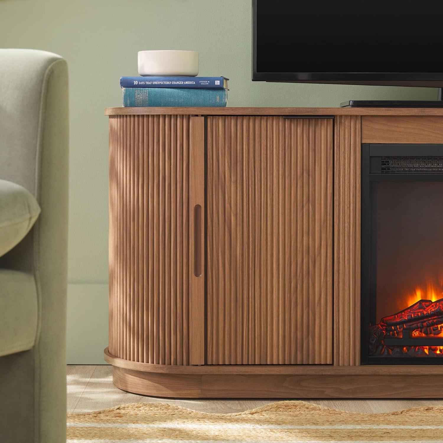 imageWalker Edison Chloe Reeded TV Stand with Fireplace Insert 65 Inch 60 inch Coastal OakMocha